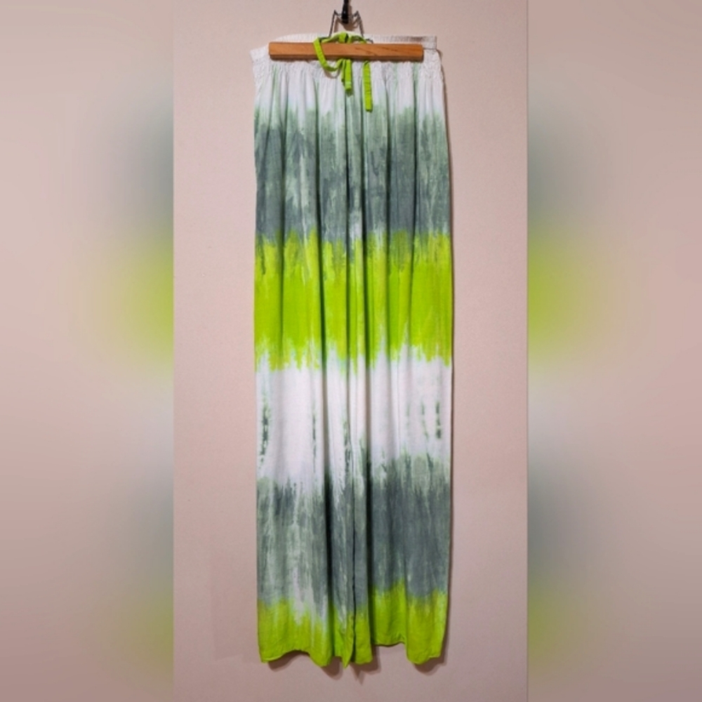 ULUWATU COLLECTION L/LX 100% rayon NOVY PANT DIP DYE handmade tie-dye green pant